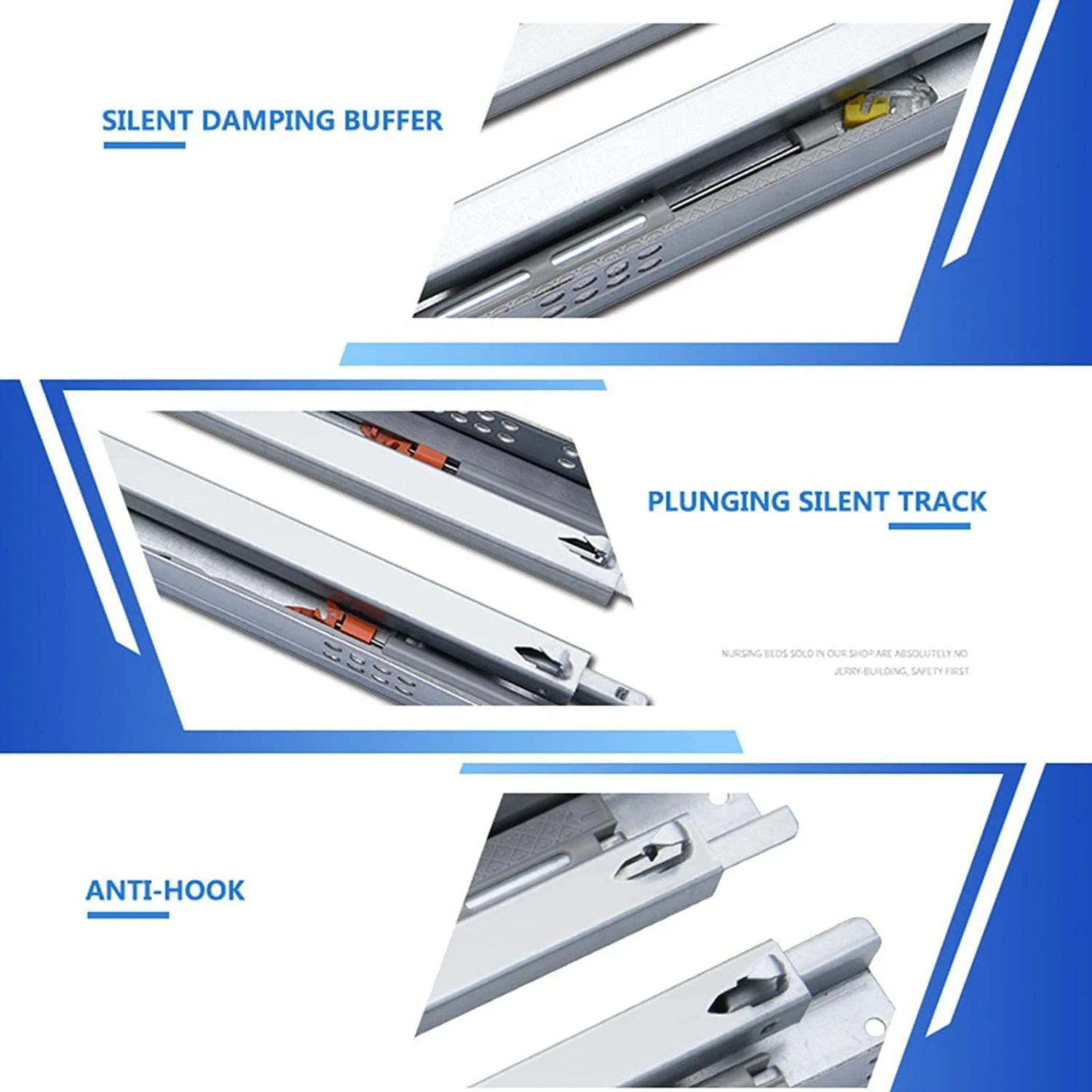 ریل کشویی کشو، ریل راهنمای کشویی مخفی با پشتیبانی کامل، دو ریل کشویی با بسته شدن نرم و بی صدا ریل کشویی کشو، ریل راهنمای کشویی مخفی با پشتیبانی کامل، دو ریل کشویی با بسته شدن نرم و بی صدا