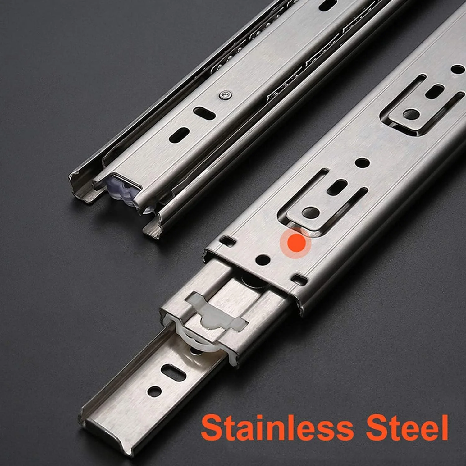 ریل کشو، ریل سه تکه استیل 304 با بلبرینگ و بازشوندگی کامل، ریل راهنمای برگشتی، ریل کشویی کابینت با نصب جانبی، یک جفت 2 عددی (سایز: 400/16 اینچ) ریل کشو، ریل سه تکه استیل 304 با بلبرینگ و بازشوندگی کامل، ریل راهنمای برگشتی، ریل کشویی کابینت با نصب جانبی، یک جفت 2 عددی (سایز: 400/16 اینچ)