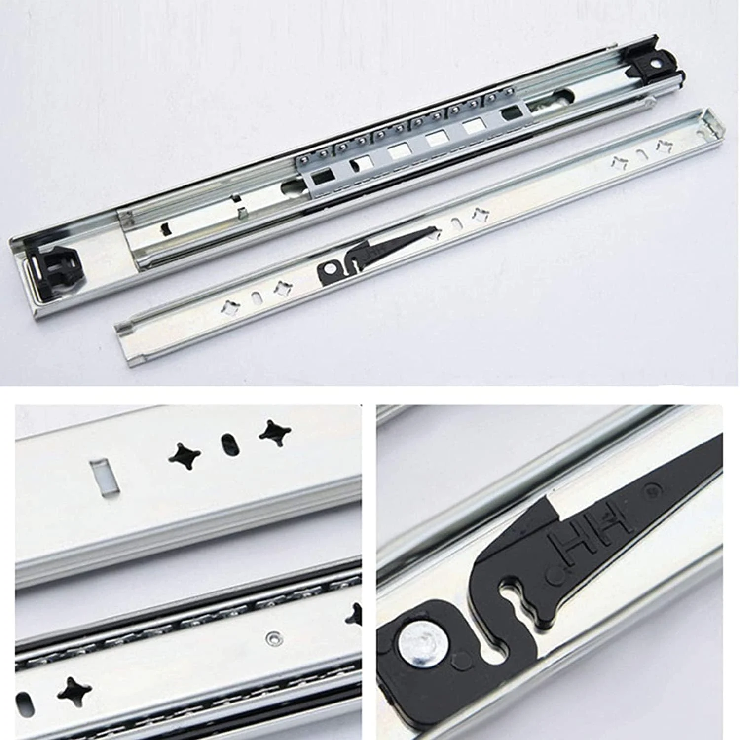 ریل کشو، ریل سنگین، ریل کشویی سه قسمتی قفل دار، بلبرینگ، ریل های کشویی خود قفل شونده سنگین و کاملاً باز شونده، نصب شده در کنار مسیر (اندازه: 1050 میلی متر / 42 اینچ) ریل کشو، ریل سنگین، ریل کشویی سه قسمتی قفل دار، بلبرینگ، ریل های کشویی خود قفل شونده سنگین و کاملاً باز شونده، نصب شده در کنار مسیر (اندازه: 1050 میلی متر / 42 اینچ)