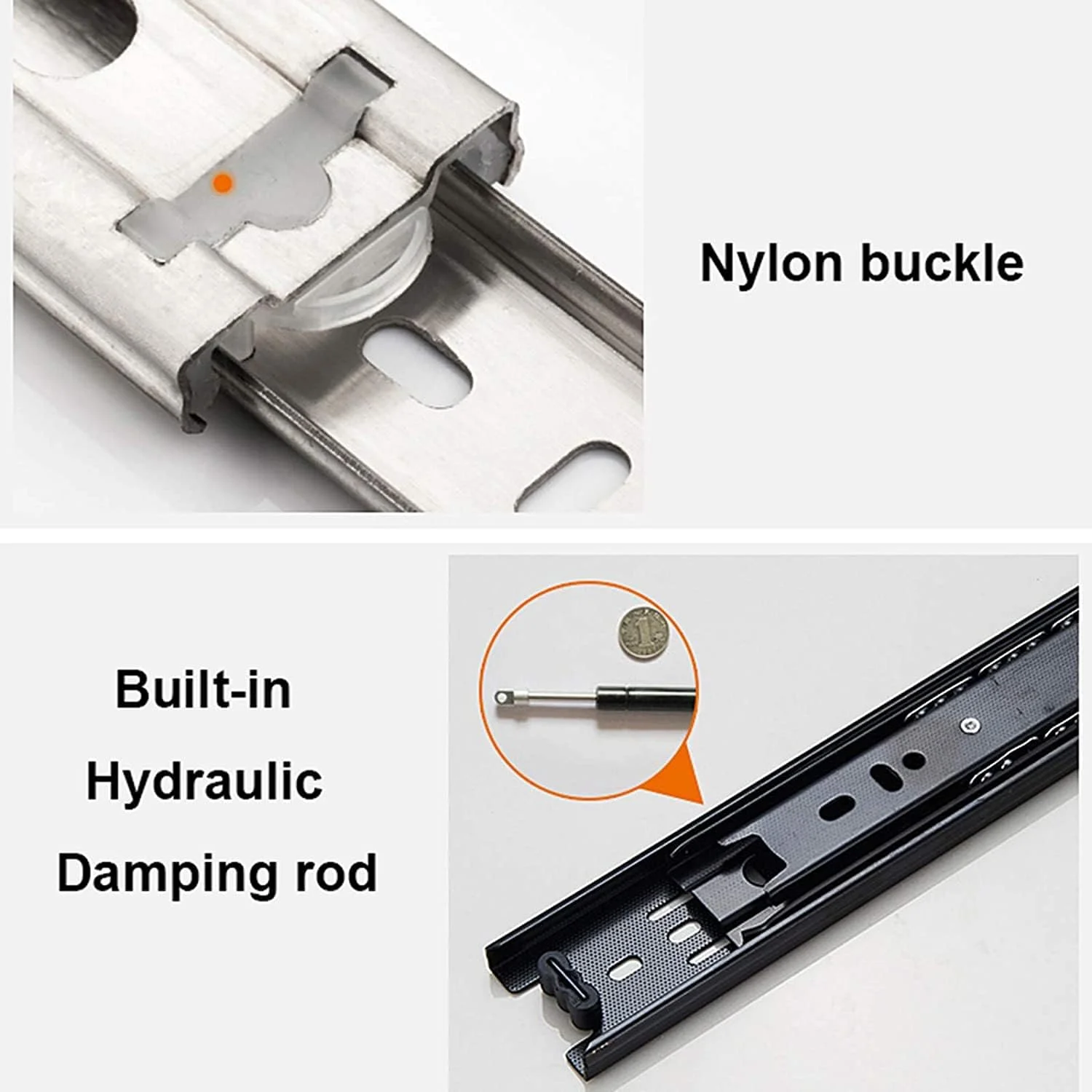 ریل کشو، ریل سه قسمتی، ریل های توپی بی صدای استیل ضد زنگ، ریل های بافر میرایی دو قسمتی با قابلیت باز شدن کامل، تحمل بار 45 کیلوگرم (اندازه: 250 میلی متر / 10 اینچ) ریل کشو، ریل سه قسمتی، ریل های توپی بی صدای استیل ضد زنگ، ریل های بافر میرایی دو قسمتی با قابلیت باز شدن کامل، تحمل بار 45 کیلوگرم (اندازه: 250 میلی متر / 10 اینچ)