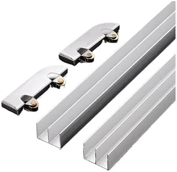 ریل های کشویی ویترین، کیت مسیر درب شیشه ای کشویی 5 میلی متری | ریل راهنمای آلومینیومی دو کاناله ضد زنگ با غلتک های بی صدا، ایده آل برای کابینت ها و کمد لباس (130 سانتی متر / 51 اینچ) - عملکرد روان و آسان ریل های کشویی ویترین، کیت مسیر درب شیشه ای کشویی 5 میلی متری | ریل راهنمای آلومینیومی دو کاناله ضد زنگ با غلتک های بی صدا، ایده آل برای کابینت ها و کمد لباس (130 سانتی متر / 51 اینچ) - عملکرد روان و آسان
