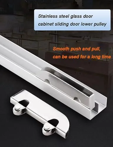 ریل های کشویی ویترین، کیت مسیر درب شیشه ای کشویی 5 میلی متری | ریل راهنمای آلومینیومی دو کاناله ضد زنگ با غلتک های بی صدا، ایده آل برای کابینت ها و کمد لباس (130 سانتی متر / 51 اینچ) - عملکرد روان و آسان