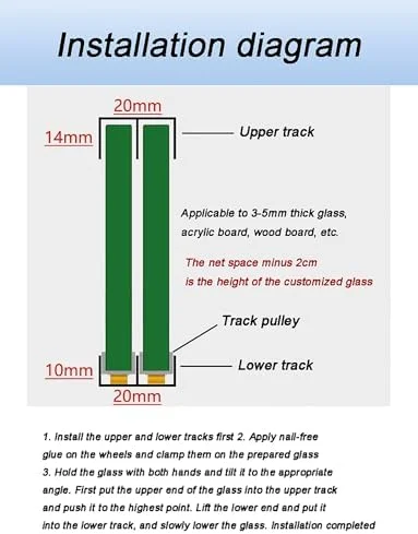 ریل های کشویی ویترین، کیت مسیر درب شیشه ای کشویی 5 میلی متری | ریل راهنمای آلومینیومی دو کاناله ضد زنگ با غلتک های بی صدا، ایده آل برای کابینت ها و کمد لباس (130 سانتی متر / 51 اینچ) - عملکرد روان و آسان
