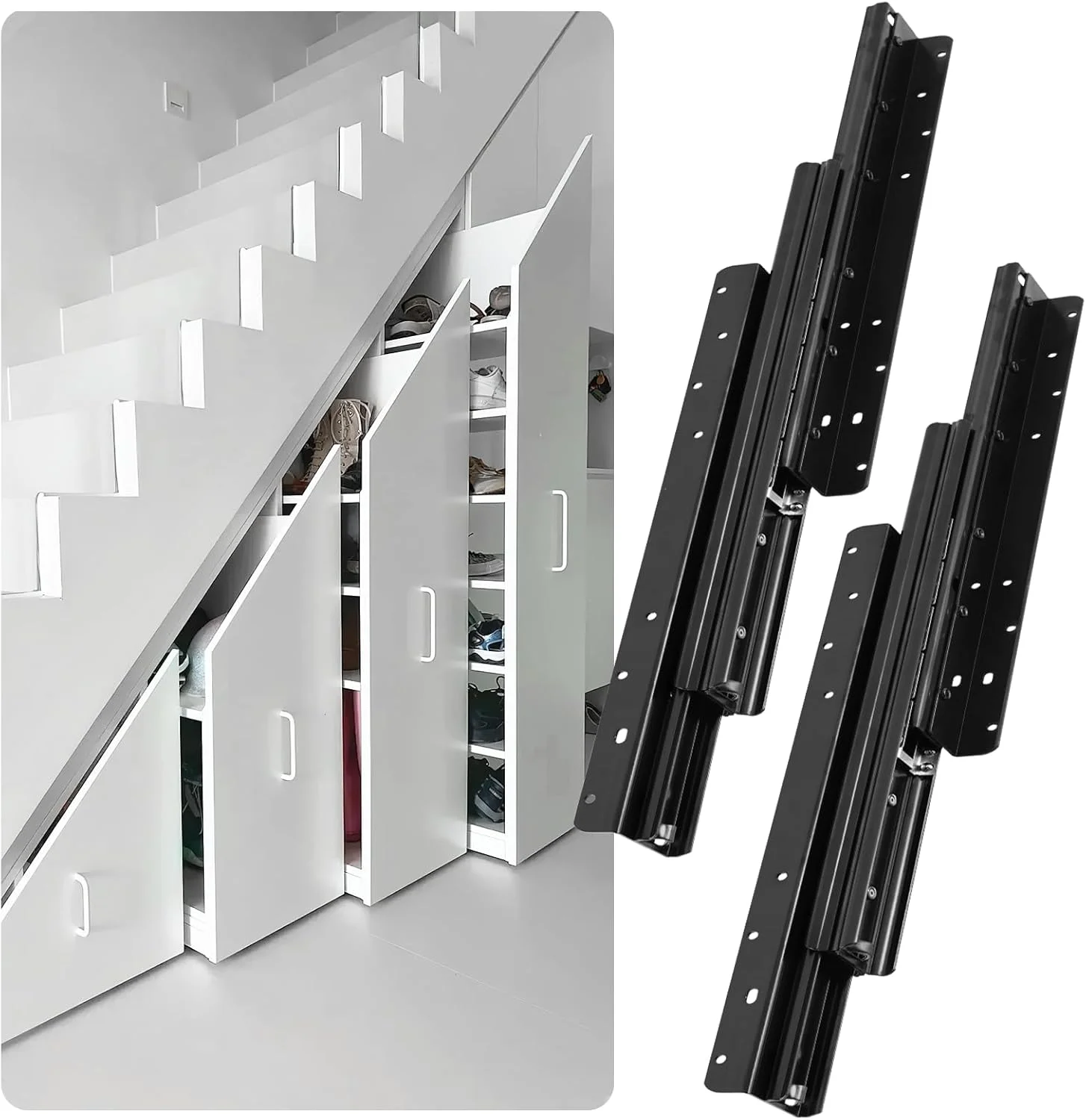 ریل کشویی سنگین YJINGRUI با نصب کف، 800 میلی متر - 1850 میلی متر، براکت کف ریل کشو، ریل های فلزی بلبرینگ، مناسب برای پله ها، کابینت های دیواری و کمد لباس، ظرفیت بار 120 کیلوگرم، 1 جفت ریل کشویی سنگین YJINGRUI با نصب کف، 800 میلی متر - 1850 میلی متر، براکت کف ریل کشو، ریل های فلزی بلبرینگ، مناسب برای پله ها، کابینت های دیواری و کمد لباس، ظرفیت بار 120 کیلوگرم، 1 جفت