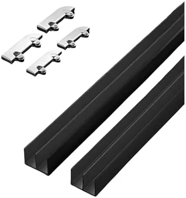 ریل کشویی ویترین، ریل درب کشویی شیشه ای 5 میلی متری - ریل کشویی کابینت مشکی با کیت غلتک برای قفسه کتاب، ویترین (210 سانتی متر)