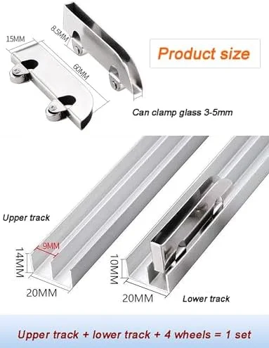 ریل های کشویی ویترین، ریل درب کشویی آلومینیومی 5 میلی متری - کیت کانال دوگانه برای کابینت ها و ویترین ها - سیستم لغزش روان - نصب آسان - روکش نقره ای، طول 100 سانتی متر / 39 اینچ