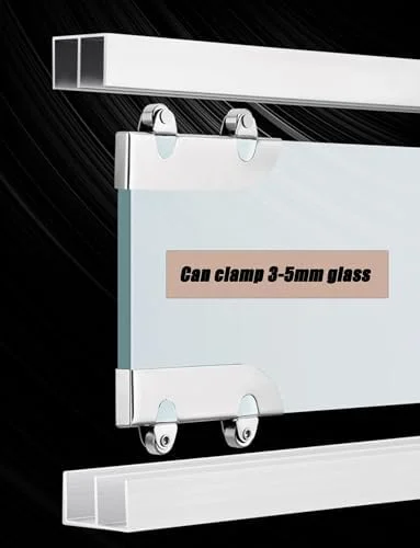 ریل های کشویی ویترین، ریل کشویی ویترین - ریل های آلومینیومی دو کاناله برای درب های اکریلیک/شیشه ای 5-8 میلی متری، راهنمای شیار کوهستانی با غلتک های ضد پرش (150 سانتی متر/59 اینچ)