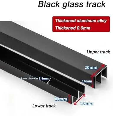 ریل های ویترین، مسیر درب کشویی شیشه ای آلومینیومی مشکی سنگین - کیت کانال دوگانه برای ویترین ها و نمایشگاه ها - حرکت روان و نصب آسان (60 سانتی متر / 23.6 اینچ)