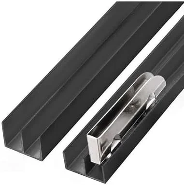 ریل کشویی ویترین، ریل درب شیشه ای دو کاناله 5 میلی متری سنگین - کیت آلومینیومی مشکی برای ویترین ها، قفسه های کتاب و کمد لباس با غلتک های روان (180 سانتی متر)
