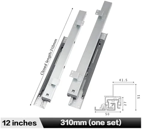 ریل کشویی کابینت ویترینی، ریل کشو بلبرینگ دار نصب جانبی 1 جفت تاشو کشویی از پایین مسیر خطی کابینت ویترینی ریل کشویی مخفی (310 میلی متر)
