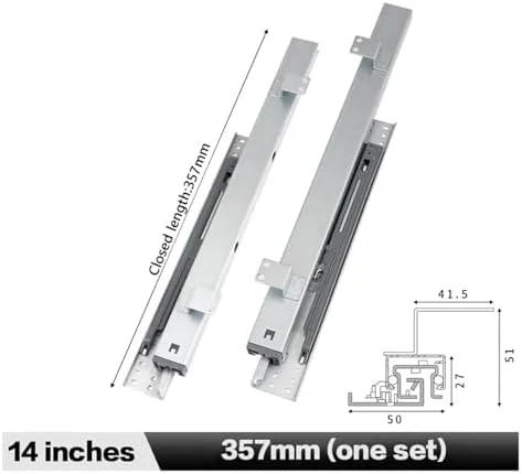 ریل کشویی ویترین، ریل کشو بلبرینگ دار نصب شده در کنار 1 جفت ریل خطی تاشو کشویی مخفی ویترین کابینت (357 میلی متر)