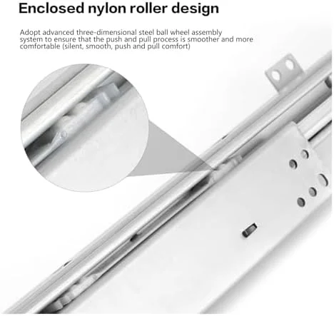 ریل کشویی کابینت ویترینی، بلبرینگ دار با حرکت کامل و نصب جانبی، 1 جفت ریل خطی تاشو کشویی مخفی کابینت ویترینی با نصب از پایین (557 میلی متر)