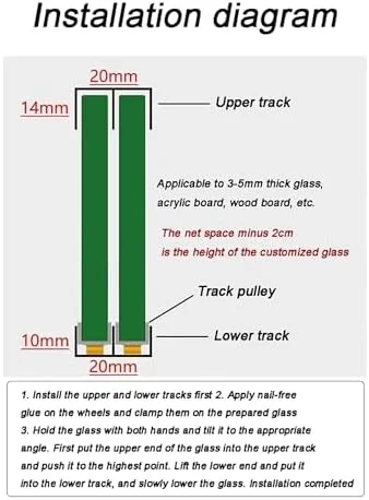 ریل کشویی ویترین، ریل درب شیشه ای دو کاناله 5 میلی متری سنگین - کیت آلومینیومی مشکی برای ویترین ها، قفسه های کتاب و کمد لباس با غلتک های روان (150 سانتی متر)