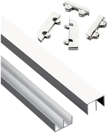 ریل کشویی ویترین، ریل درب کشویی آلیاژ آلومینیوم، ریل راهنمای قرقره درب کشویی دوگانه، برای مسیر شیشه اکریلیک/کابینت/درب ویترین/کیت پارتیشن اداری (160 سانتی متر/63 اینچ)