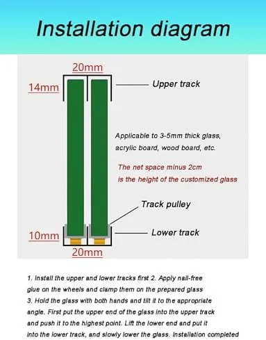 ریل های ویترین شیشه ای، لوازم جانبی چرخ های مسیر آلیاژ آلومینیوم، ریل دوبل درب کشویی شیشه ای ویترین با ضخامت 5 میلی متر (طول 90 سانتی متر)