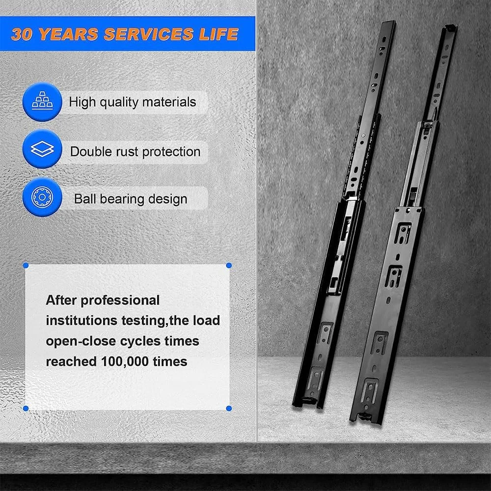 ریل کشو دو تکه با قابلیت باز شدن کامل، نصب جانبی، بلبرینگ، مناسب کمد، دراور، ریل های کمد لباس، سطل زباله آشپزخانه، طول 24 سانتی متر (مشکی) ریل کشو دو تکه با قابلیت باز شدن کامل، نصب جانبی، بلبرینگ، مناسب کمد، دراور، ریل های کمد لباس، سطل زباله آشپزخانه، طول 24 سانتی متر (مشکی)