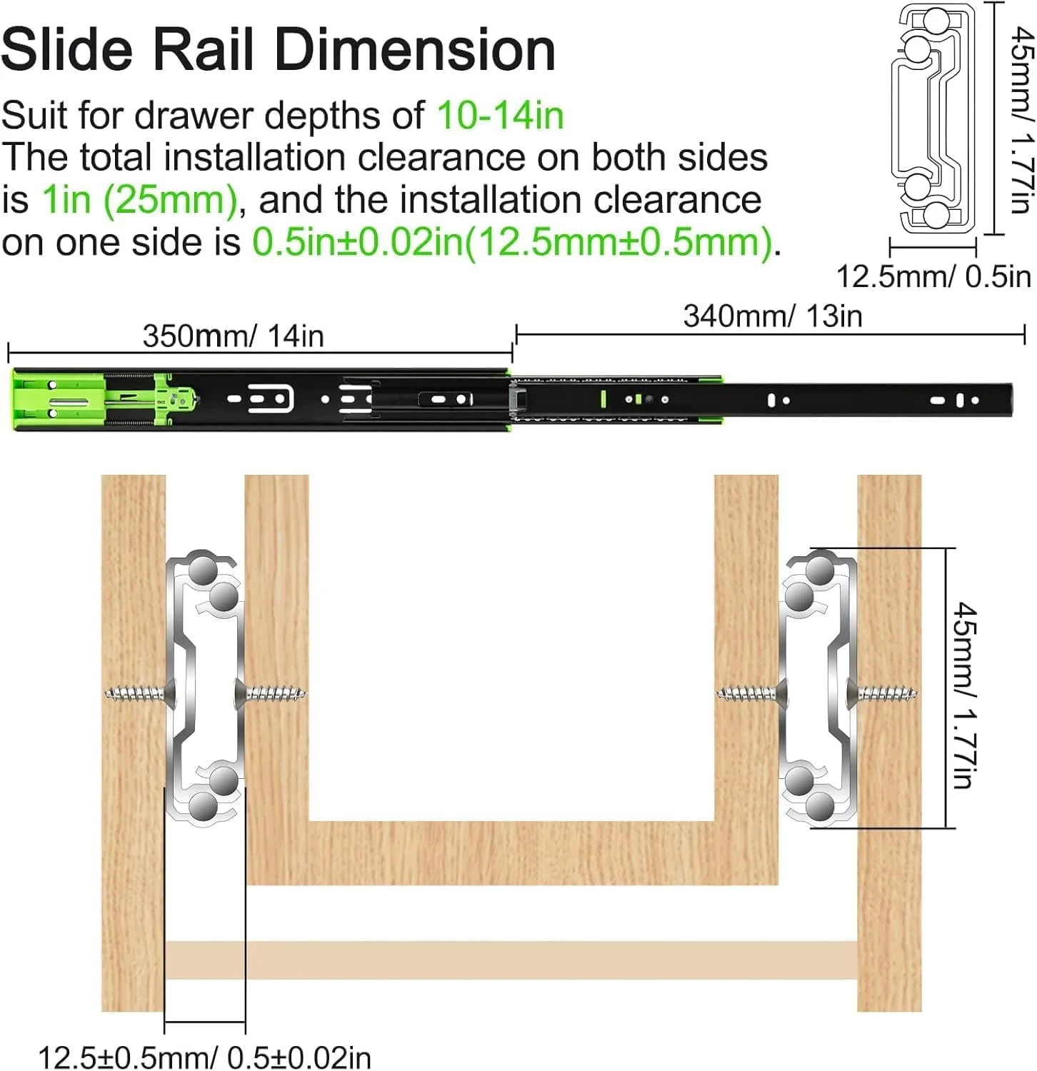 ریل کشویی نرم بسته شو Defsedar، طول 35 سانتی متر، ریل کشو، رانر کابینت با بلبرینگ استیل ضد زنگ، طراحی ضخیم تر 3 لایه برای حرکت روان