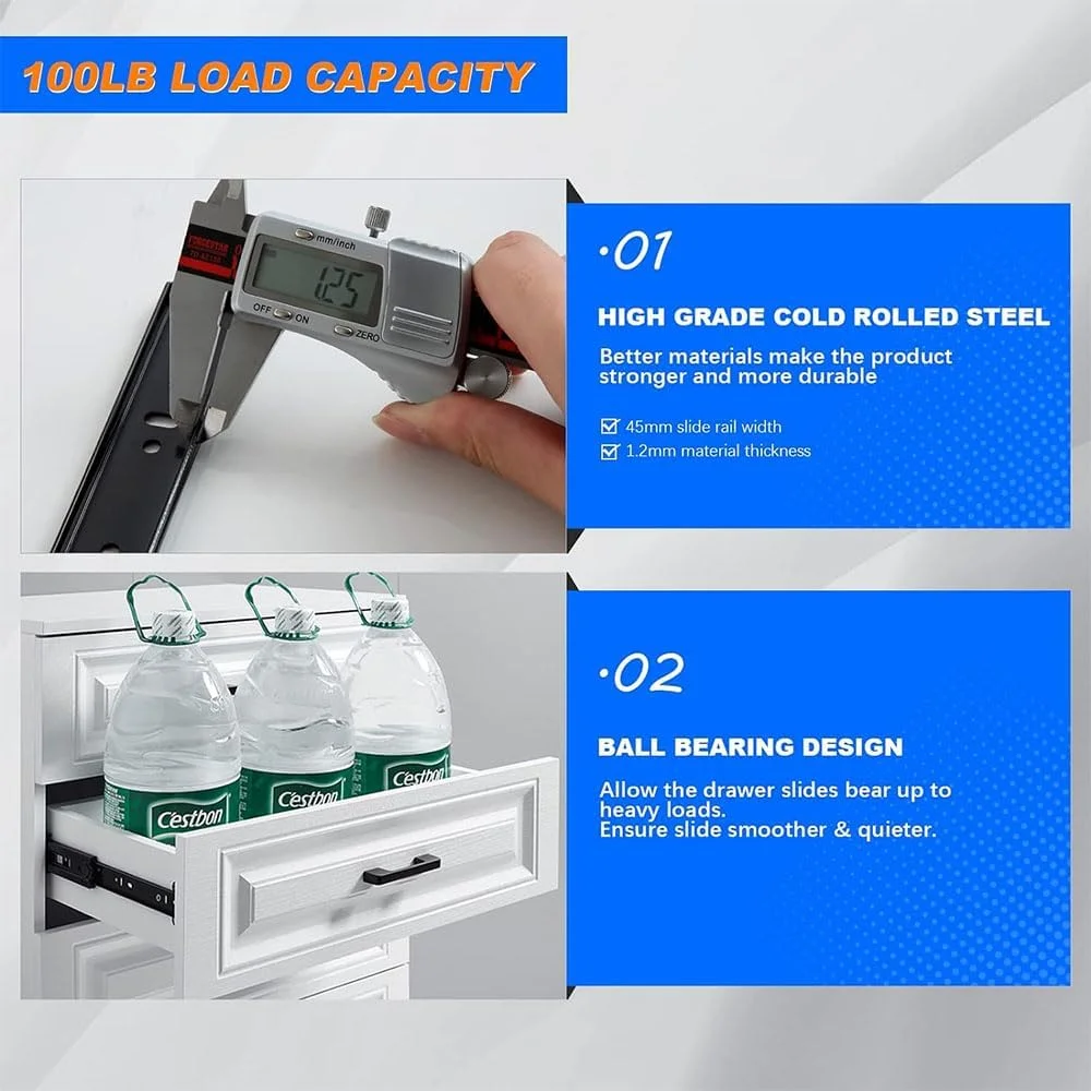 ریل کشو دو تکه با قابلیت باز شدن کامل، نصب جانبی، بلبرینگ، مناسب کمد، دراور، ریل های کمد لباس، سطل زباله آشپزخانه، طول 24 سانتی متر (مشکی) ریل کشو دو تکه با قابلیت باز شدن کامل، نصب جانبی، بلبرینگ، مناسب کمد، دراور، ریل های کمد لباس، سطل زباله آشپزخانه، طول 24 سانتی متر (مشکی)