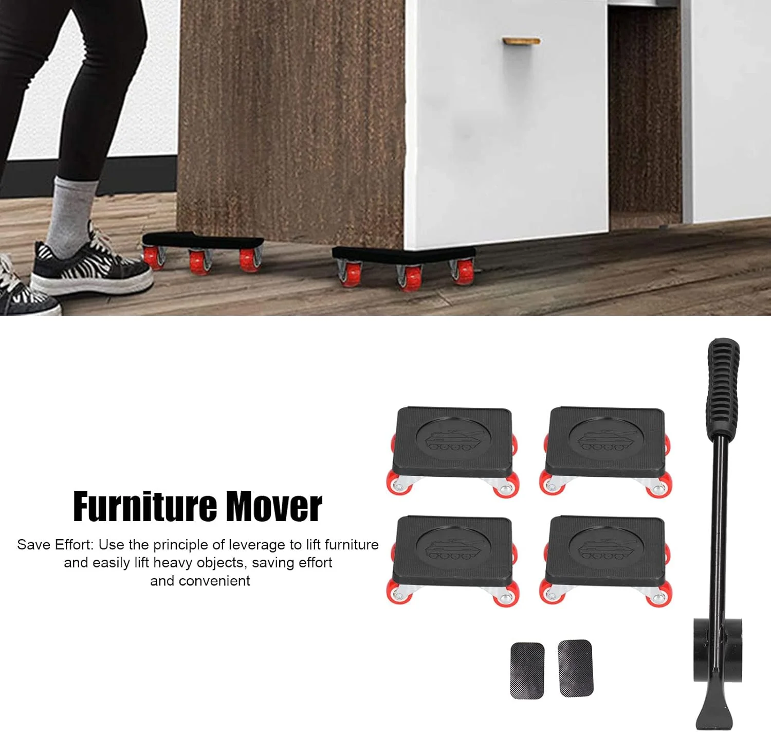 حامل و جابجا کننده اثاثیه سنگین Cryfokt با ظرفیت 800 کیلوگرم، دارای 4 چرخ 360 درجه، پنل استیل ضد زنگ و چرخ های ضد لغزش، شامل اهرم، جابجایی روان اثاثیه حامل و جابجا کننده اثاثیه سنگین Cryfokt با ظرفیت 800 کیلوگرم، دارای 4 چرخ 360 درجه، پنل استیل ضد زنگ و چرخ های ضد لغزش، شامل اهرم، جابجایی روان اثاثیه