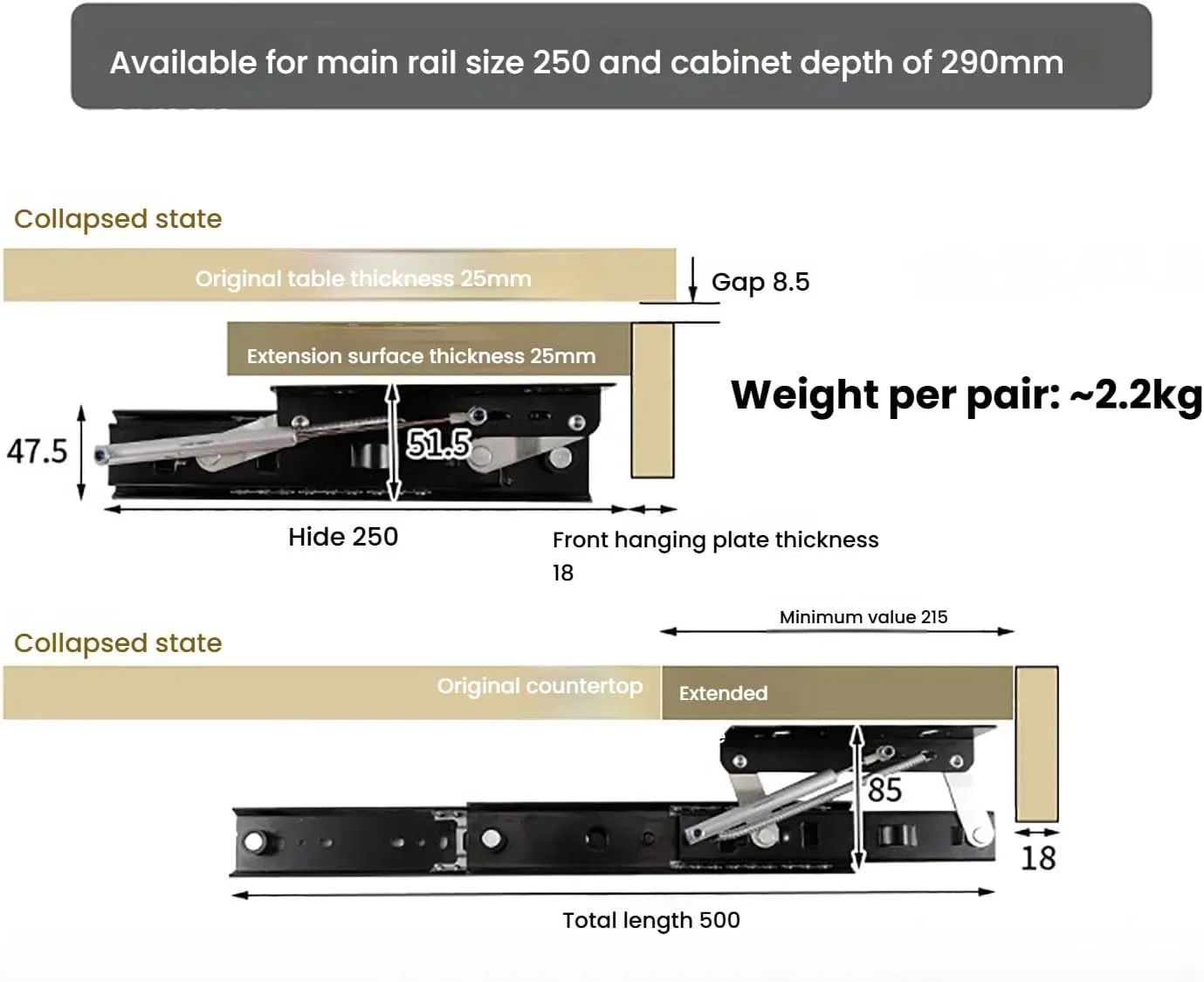 ریل های افزایش فضای کانتر آشپزخانه، اسلایدهای بالابر آرام بند مخفی برای عملکرد روان کشو، سیستم فشاری-کششی برای دسترسی آسان