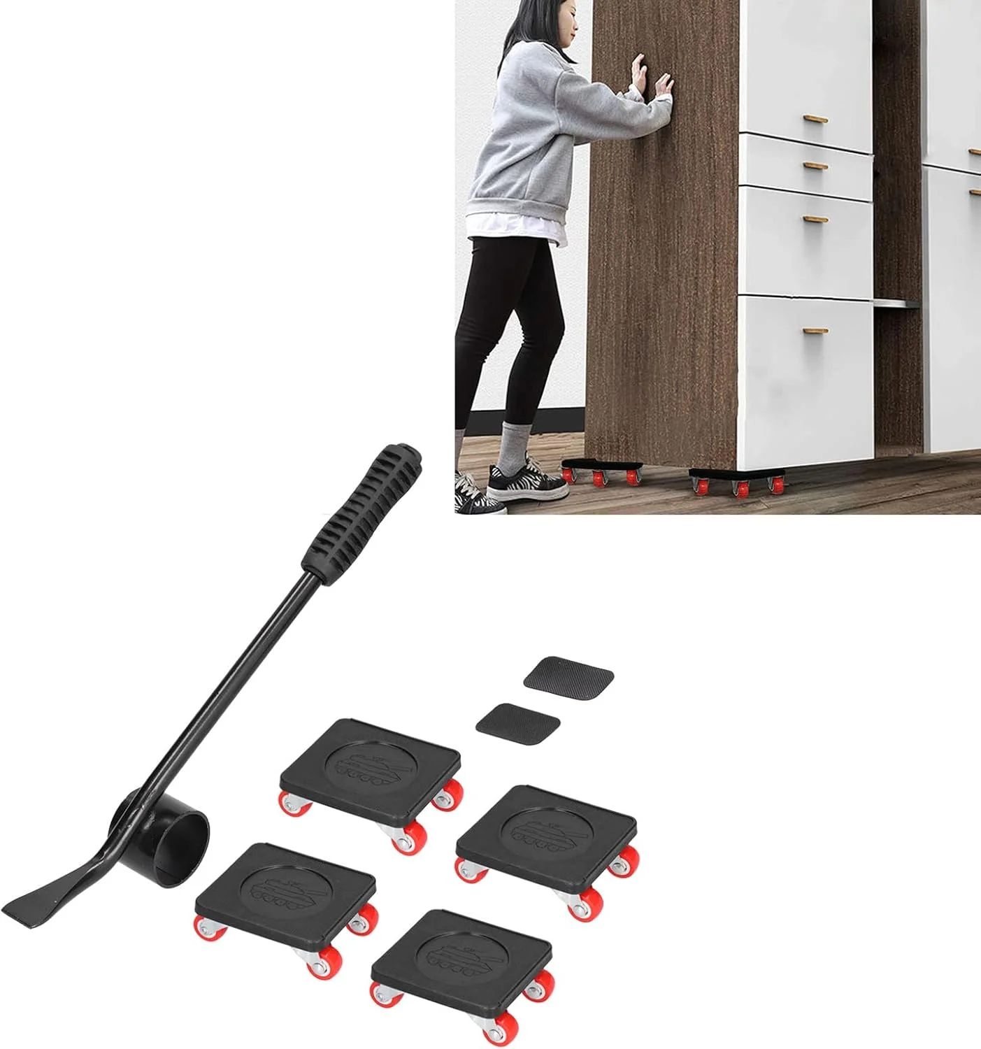 حامل و جابجا کننده اثاثیه سنگین Cryfokt با ظرفیت 800 کیلوگرم، دارای 4 چرخ 360 درجه، پنل استیل ضد زنگ و چرخ های ضد لغزش، شامل اهرم، جابجایی روان اثاثیه حامل و جابجا کننده اثاثیه سنگین Cryfokt با ظرفیت 800 کیلوگرم، دارای 4 چرخ 360 درجه، پنل استیل ضد زنگ و چرخ های ضد لغزش، شامل اهرم، جابجایی روان اثاثیه