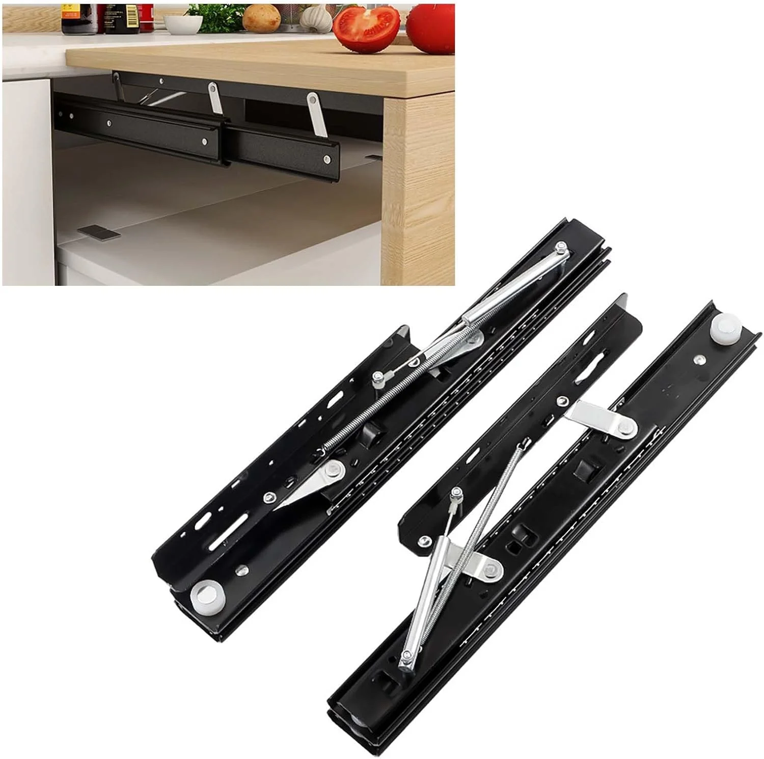 یک جفت ریل کشو میز بالابر، ریل کشو مخفی آرام بند، ریل کشو سنگین با نصب جانبی و بازشوندگی کامل، فولاد نورد سرد ضخیم شده برای میز ناهارخوری، میز تحریر 32 سانتی متر / 12.6 اینچ