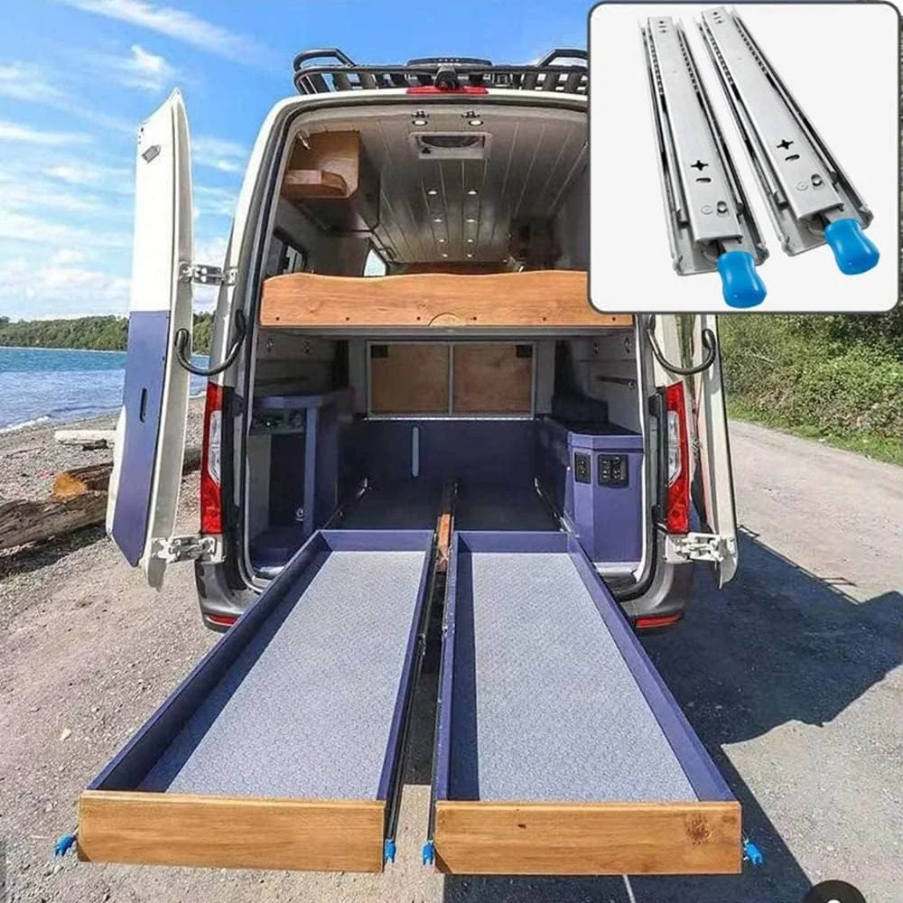 ریل کشویی صنعتی فولادی نورد سرد، 3 قسمتی با بلبرینگ و بازشوندگی کامل، سنگین، با قفل، (2 جفت)، رنگی