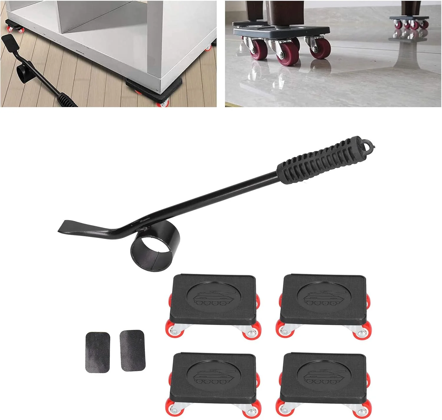 حامل و جابجا کننده اثاثیه سنگین Cryfokt با ظرفیت 800 کیلوگرم، دارای 4 چرخ 360 درجه، پنل استیل ضد زنگ و چرخ های ضد لغزش، شامل اهرم، جابجایی روان اثاثیه حامل و جابجا کننده اثاثیه سنگین Cryfokt با ظرفیت 800 کیلوگرم، دارای 4 چرخ 360 درجه، پنل استیل ضد زنگ و چرخ های ضد لغزش، شامل اهرم، جابجایی روان اثاثیه