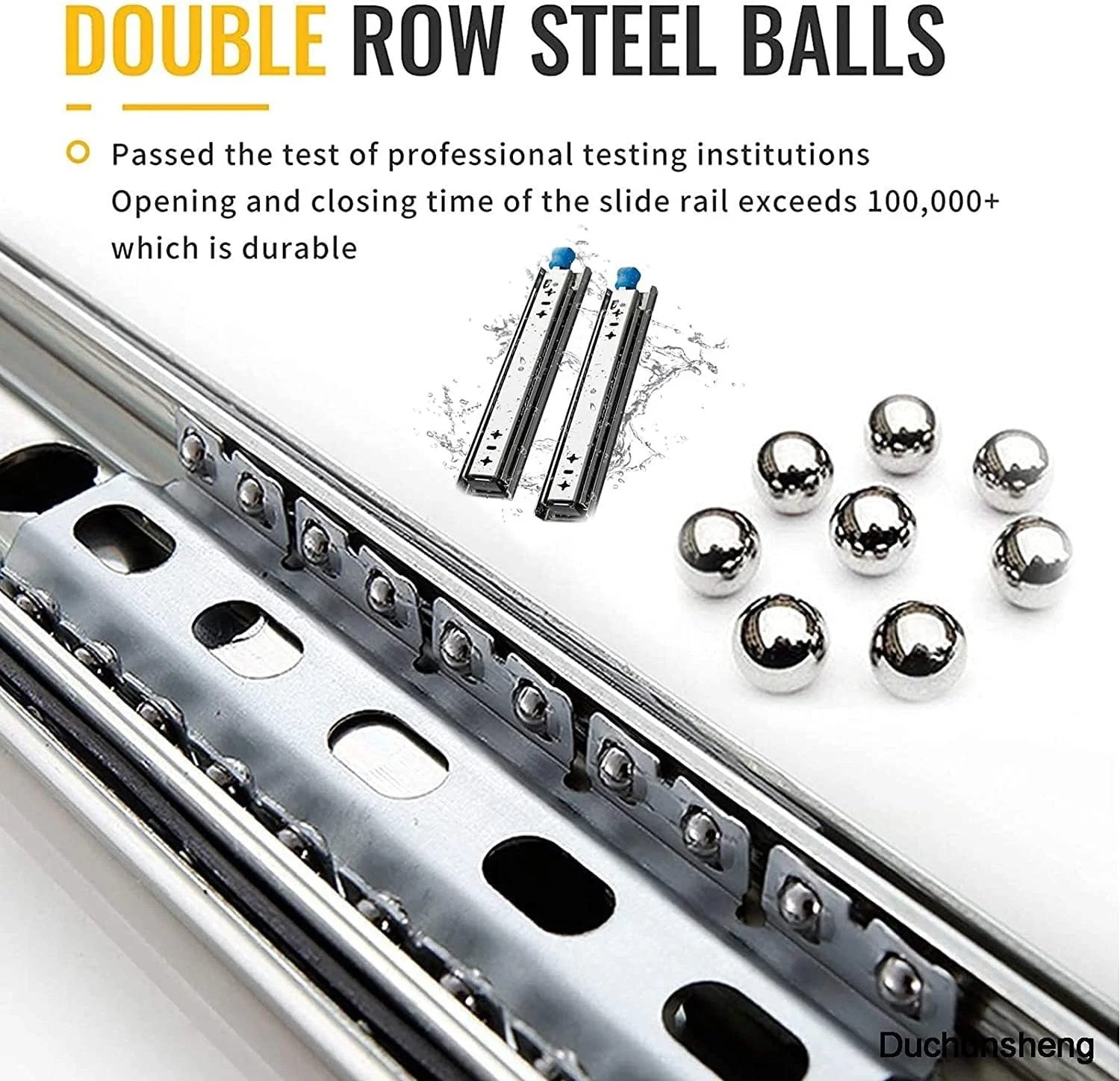 ریل کشویی صنعتی فولادی نورد سرد، 3 قسمتی با بلبرینگ و بازشوندگی کامل، سنگین، با قفل، (2 جفت)، رنگی