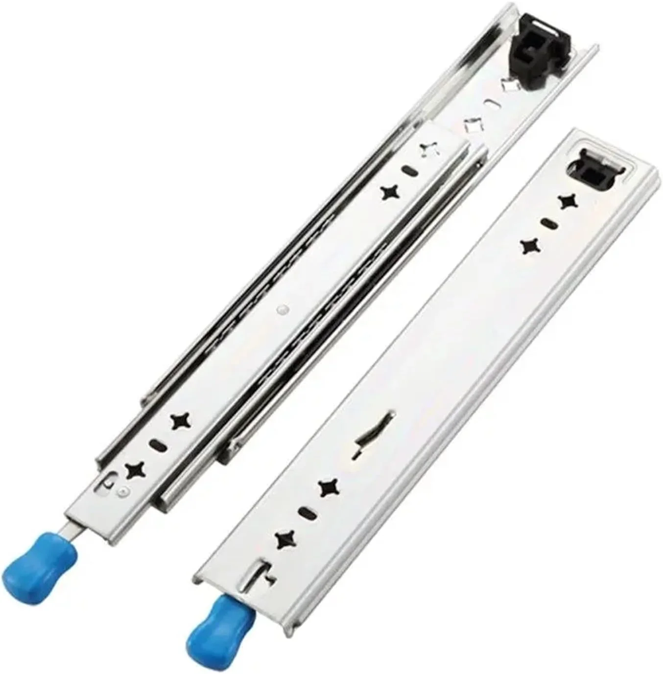 ریل سه تایی سنگین 53 میلی متری با میرایی، مناسب کشوهای RV با قابلیت تحمل بار و قفل خودکار، راهنمای صنعتی (نقره ای 50 سانتی متر - 20 اینچ)