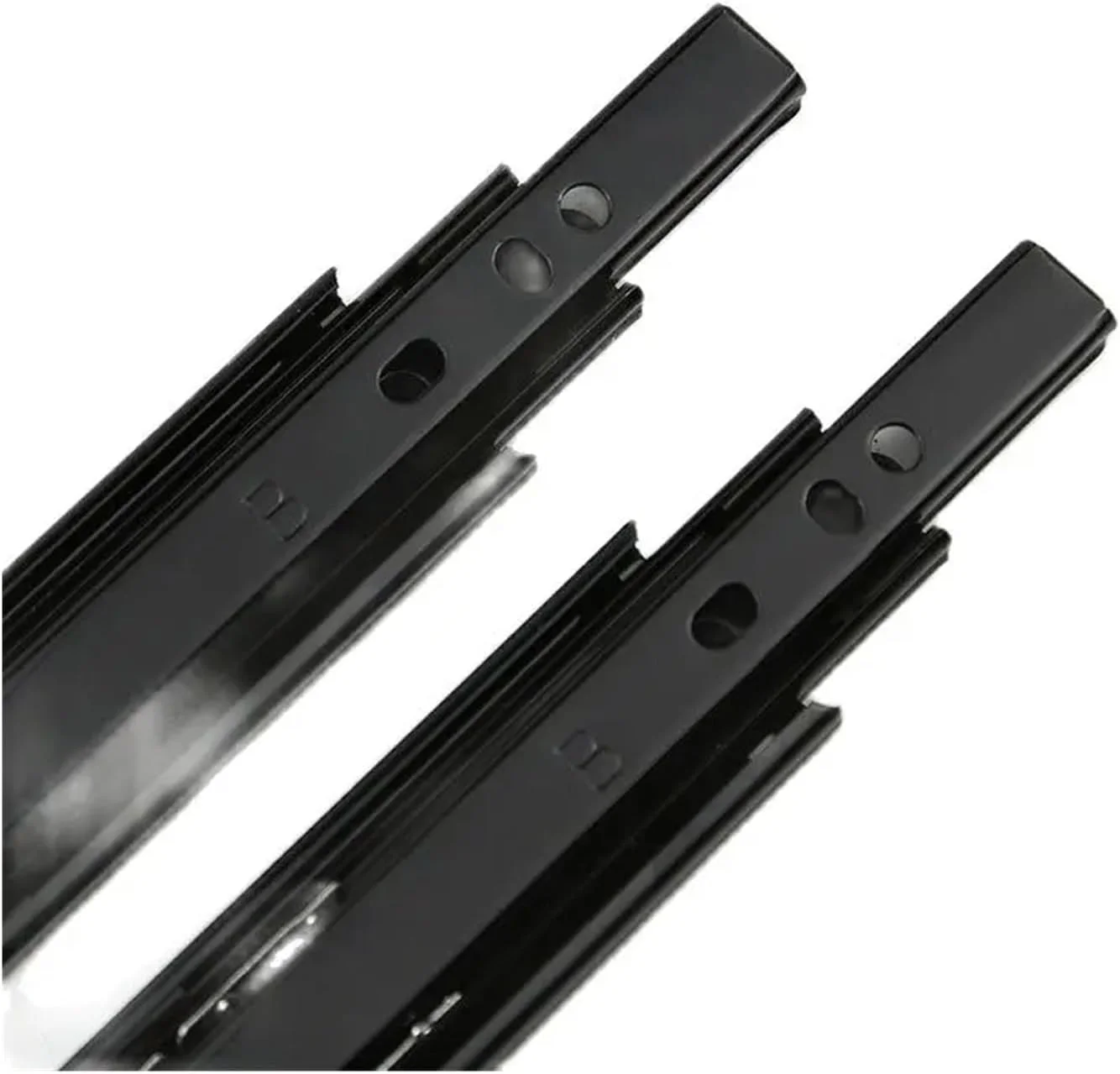 ریل کشویی سه تکه توپی فولادی بی صدا با پوشش تزئینی مشکی، عرض 30 میلی متر (مشکی 16 اینچ 370 میلی متر) ریل کشویی سه تکه توپی فولادی بی صدا با پوشش تزئینی مشکی، عرض 30 میلی متر (مشکی 16 اینچ 370 میلی متر)