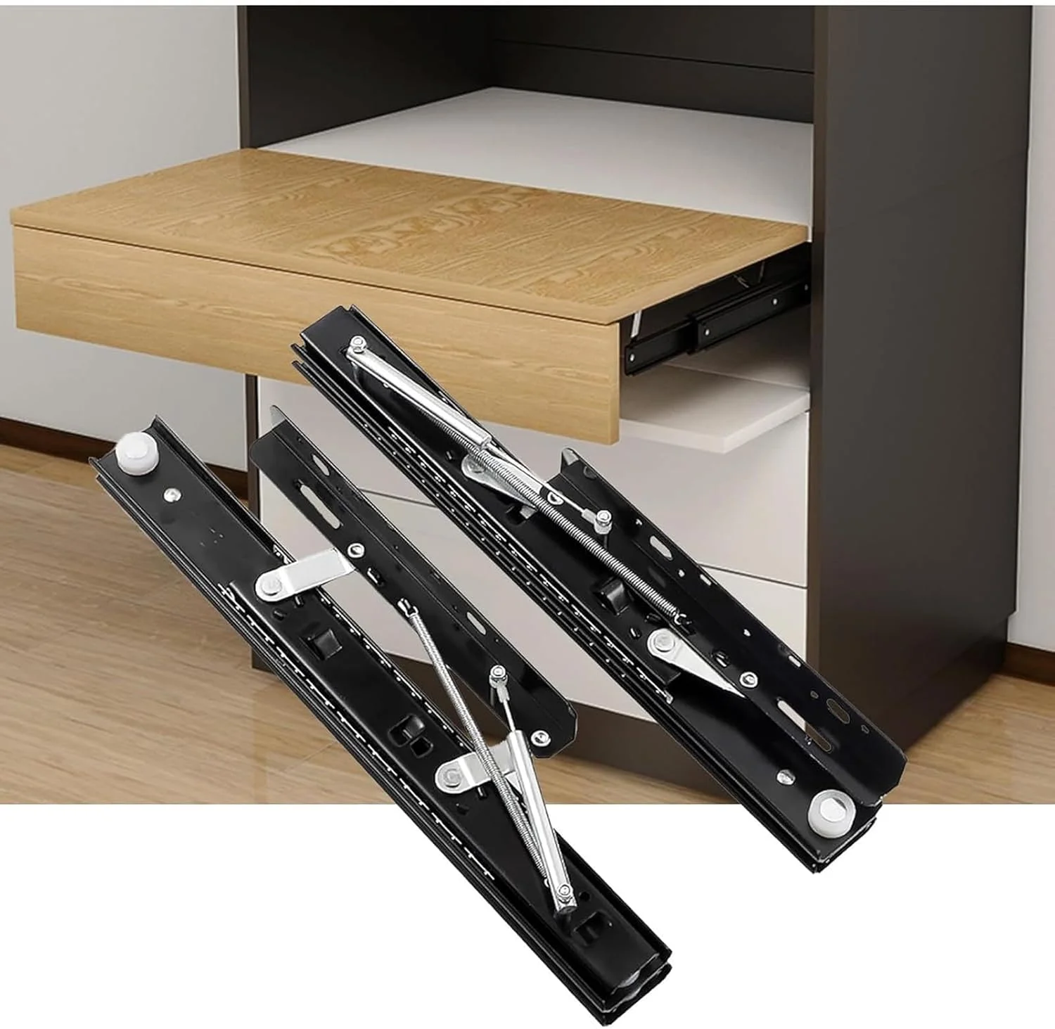 ریل کشو مخفی آرام بند سنگین، ریل های جانبی برای عملکرد روان در میزهای ناهارخوری و میز تحریر