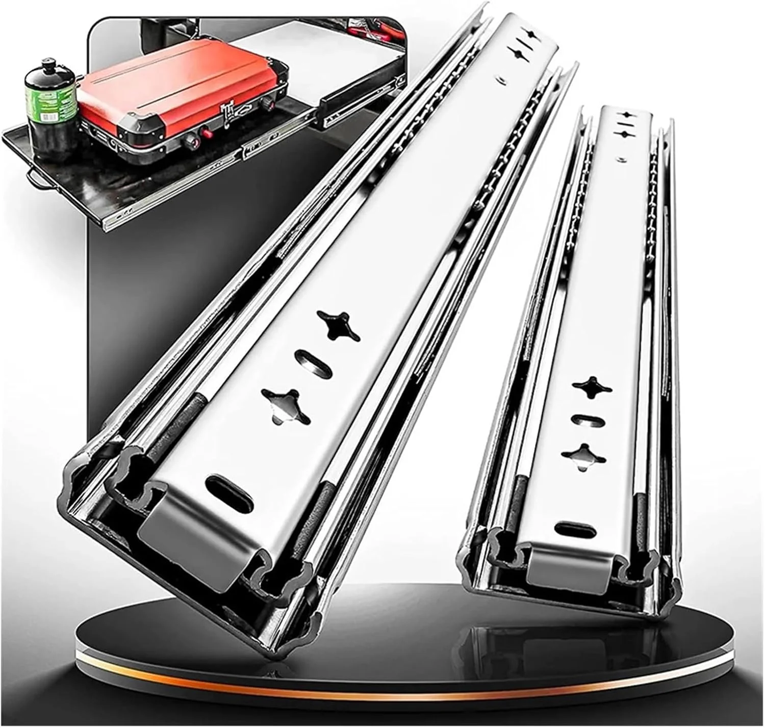 یک جفت ریل کشو سنگین با ظرفیت بار 120 کیلوگرم، باز شدن کامل، نصب جانبی، مناسب برای کابینت (26 اینچ 65 سانتی متر) یک جفت ریل کشو سنگین با ظرفیت بار 120 کیلوگرم، باز شدن کامل، نصب جانبی، مناسب برای کابینت (26 اینچ 65 سانتی متر)