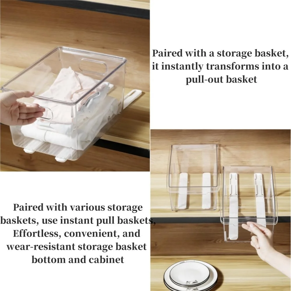 4 عدد لغزنده چسبی کابینت، ریل کشویی پلاستیکی خود چسب سفید رنگ به طول 10.4 اینچ، ریل کشویی بی صدا برای سبدها، کشوها، جعبه ها، کابینت پرونده و سطل زباله