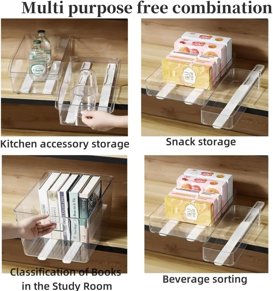 4 عدد لغزنده چسبی کابینت، ریل کشویی پلاستیکی خود چسب سفید رنگ به طول 10.4 اینچ، ریل کشویی بی صدا برای سبدها، کشوها، جعبه ها، کابینت پرونده و سطل زباله