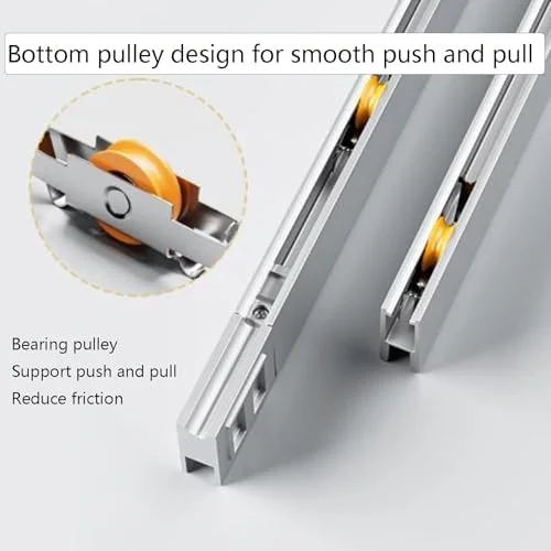 ریل های کشویی ویترین، کیت مسیر درب کشویی آلومینیومی 8 میلی متری با حرکت بی صدا برای کابینت ها، قفسه های کتاب، کمد لباس - سیستم ریل کشویی صاف (100 سانتی متر) برای نمایش و راه حل های ذخیره سازی