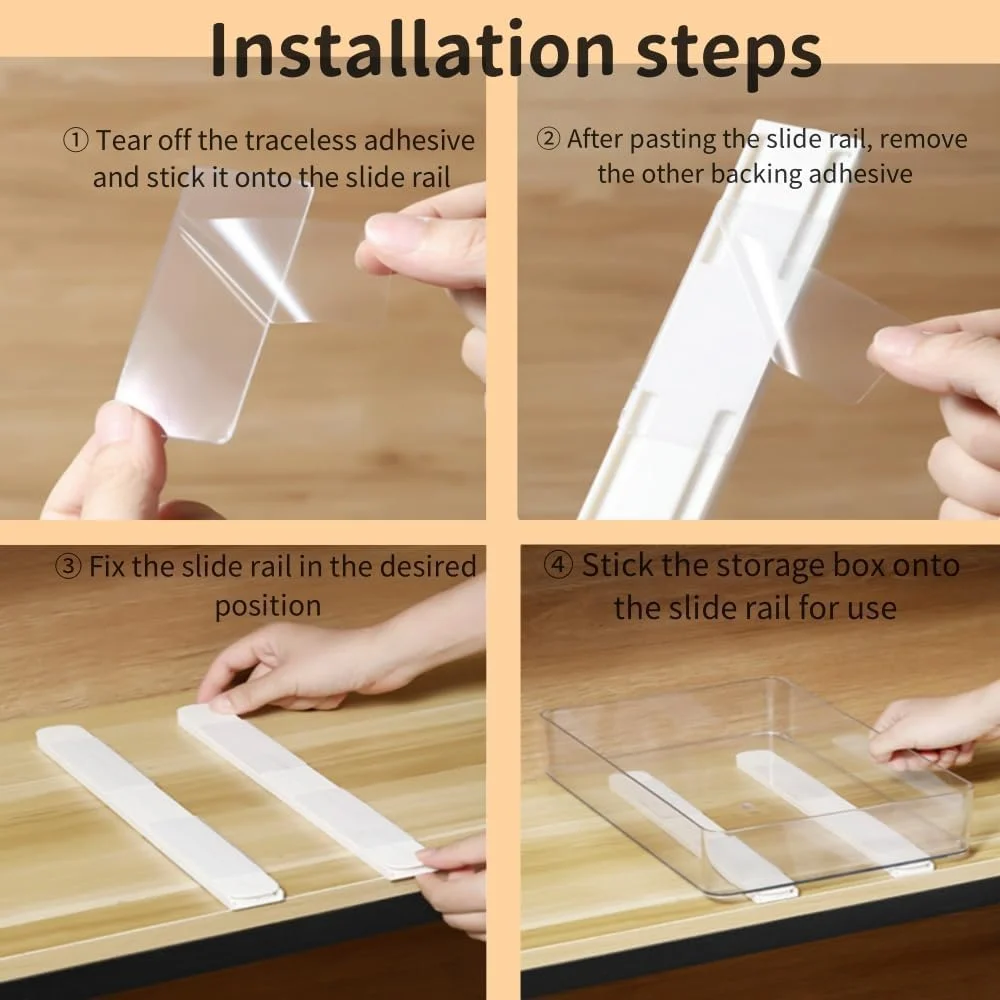4 عدد لغزنده چسبی کابینت، ریل کشویی پلاستیکی خود چسب سفید رنگ به طول 10.4 اینچ، ریل کشویی بی صدا برای سبدها، کشوها، جعبه ها، کابینت پرونده و سطل زباله