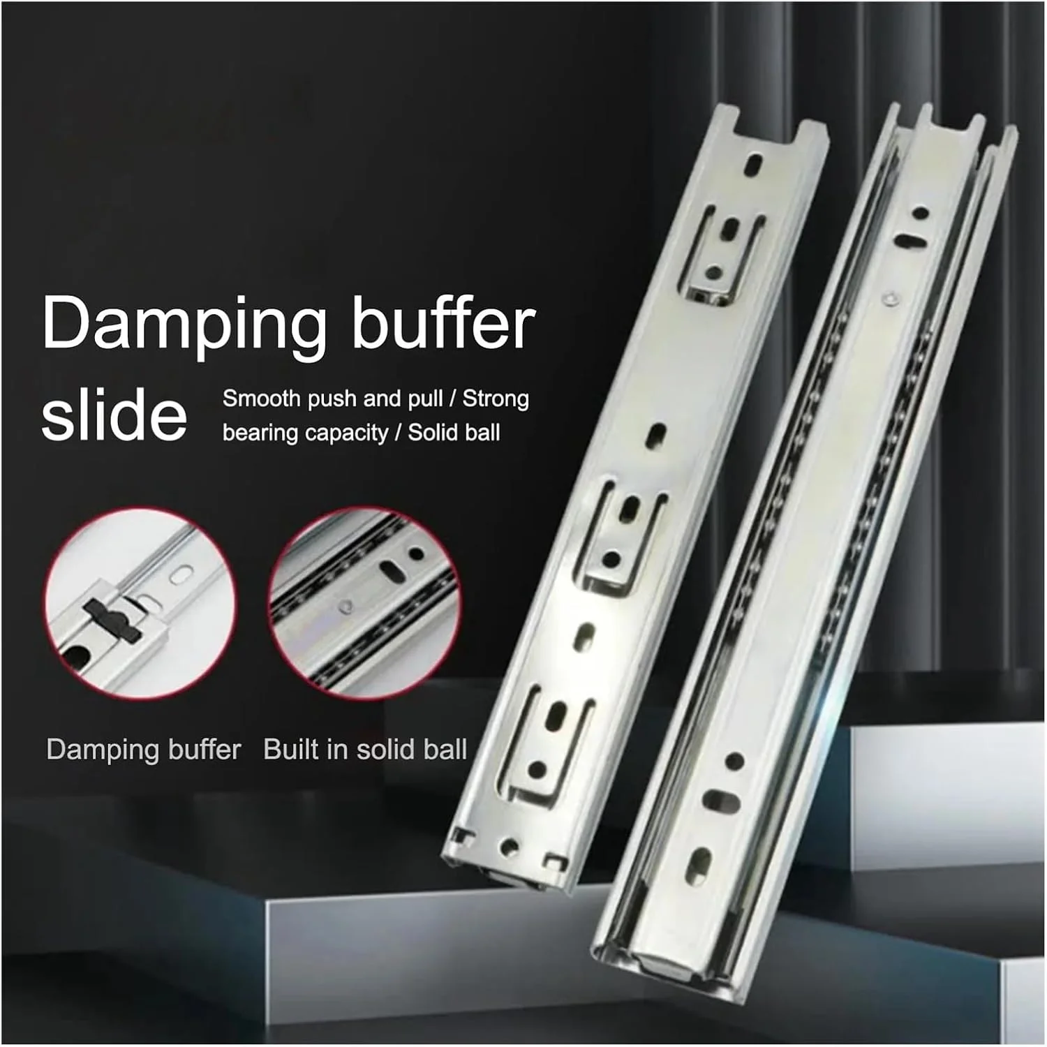 ریل کشو کابینت سنگین 25 تا 50 سانتیمتری با مکانیزم آرام بند، سه تکه، ریل های کشویی با قابلیت باز شدن کامل و ضربه گیر ریل کشو کابینت سنگین 25 تا 50 سانتیمتری با مکانیزم آرام بند، سه تکه، ریل های کشویی با قابلیت باز شدن کامل و ضربه گیر