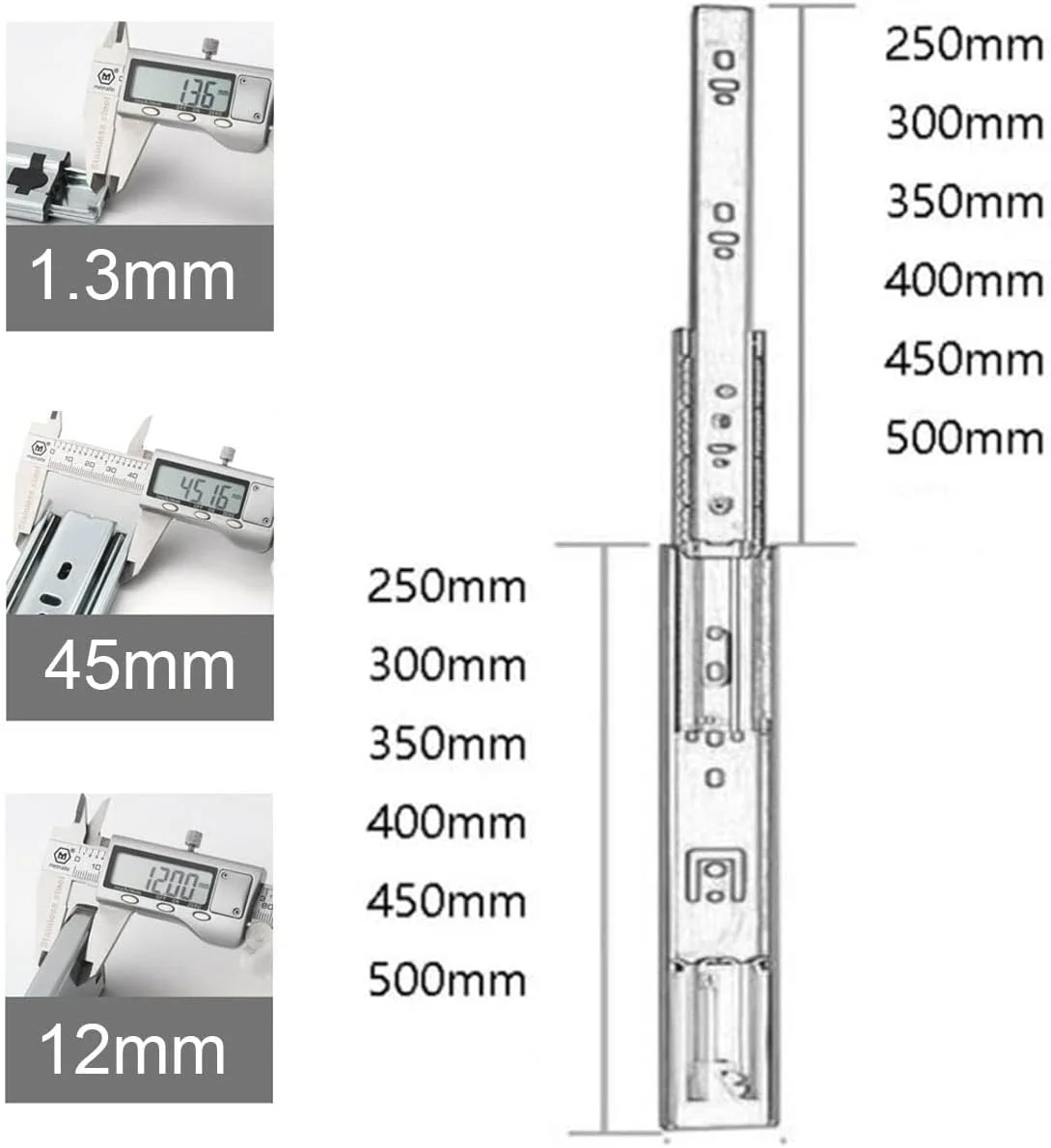ریل کشو فولادی نورد سرد، سه تکه با باز شدن کامل، بلبرینگ های نرم و بی صدا، موجود در طول های 10، 12، 14، 16، 18، 20 و 22 اینچ ریل کشو فولادی نورد سرد، سه تکه با باز شدن کامل، بلبرینگ های نرم و بی صدا، موجود در طول های 10، 12، 14، 16، 18، 20 و 22 اینچ