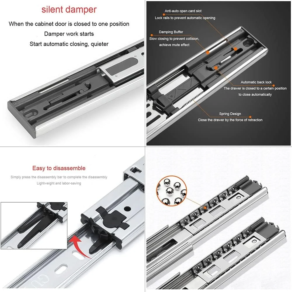 ریل کشو فولادی نورد سرد، سه تکه با باز شدن کامل، بلبرینگ های نرم و بی صدا، موجود در طول های 10، 12، 14، 16، 18، 20 و 22 اینچ ریل کشو فولادی نورد سرد، سه تکه با باز شدن کامل، بلبرینگ های نرم و بی صدا، موجود در طول های 10، 12، 14، 16، 18، 20 و 22 اینچ