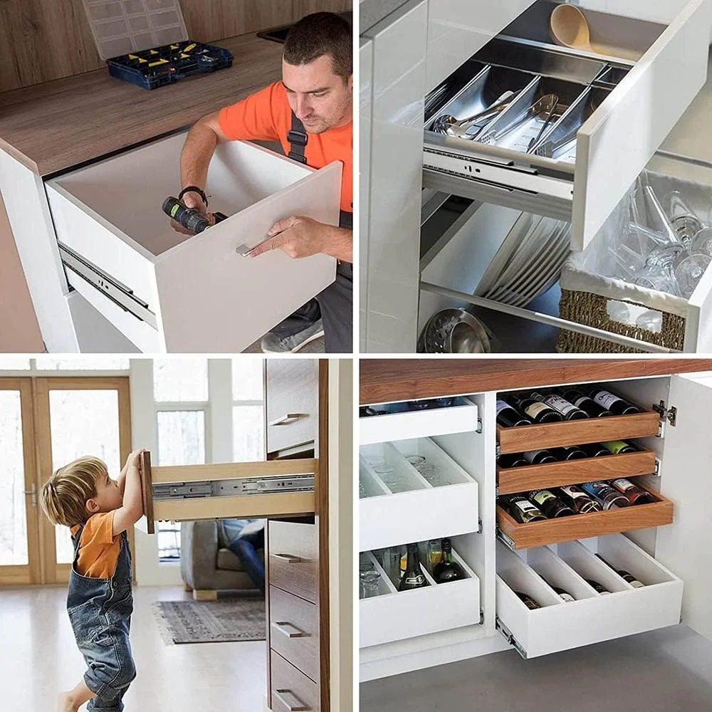 ریل کشو فولادی نورد سرد، سه تکه با باز شدن کامل، بلبرینگ های نرم و بی صدا، موجود در طول های 10، 12، 14، 16، 18، 20 و 22 اینچ ریل کشو فولادی نورد سرد، سه تکه با باز شدن کامل، بلبرینگ های نرم و بی صدا، موجود در طول های 10، 12، 14، 16، 18، 20 و 22 اینچ