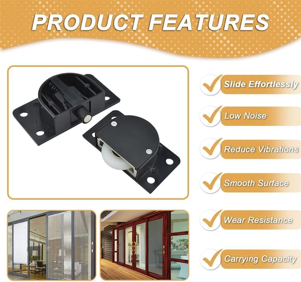 دو ست غلتک قرقره سخت افزاری کشویی Bukela با چرخ های نایلونی بی صدا برای درب های کشویی کمد، کابینت، کمد لباس، 58 x 31 x 14 میلی متر (مشکی) دو ست غلتک قرقره سخت افزاری کشویی Bukela با چرخ های نایلونی بی صدا برای درب های کشویی کمد، کابینت، کمد لباس، 58 x 31 x 14 میلی متر (مشکی)