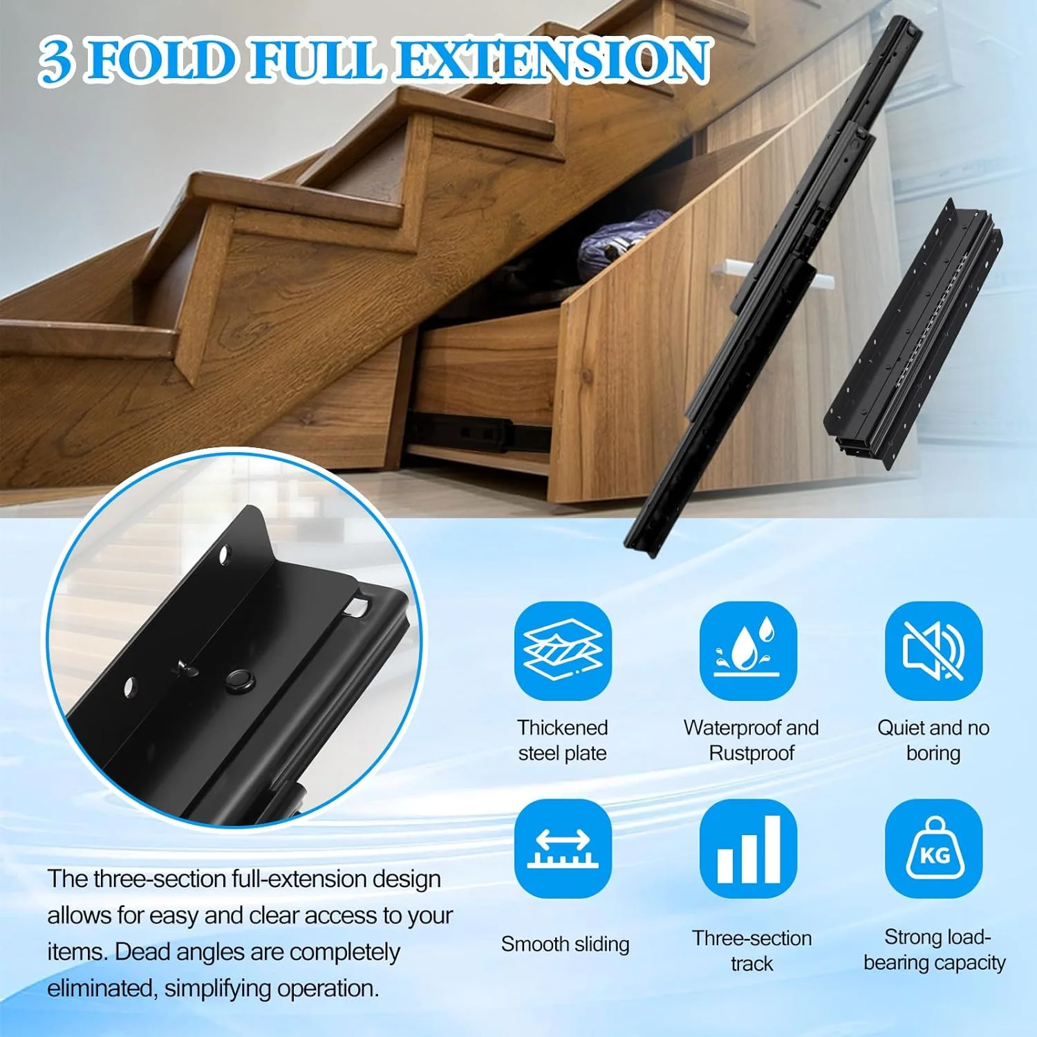 ریل کشو Btstil، براکت کف، 3 تاشو، بازشوندگی کامل، ریل کشو سنگین، ریل های اسلاید مخفی برای پله ها، ظرفیت بار 120 کیلوگرم، 1 جفت با پیچ (600-1450 میلی متر) ریل کشو Btstil، براکت کف، 3 تاشو، بازشوندگی کامل، ریل کشو سنگین، ریل های اسلاید مخفی برای پله ها، ظرفیت بار 120 کیلوگرم، 1 جفت با پیچ (600-1450 میلی متر)