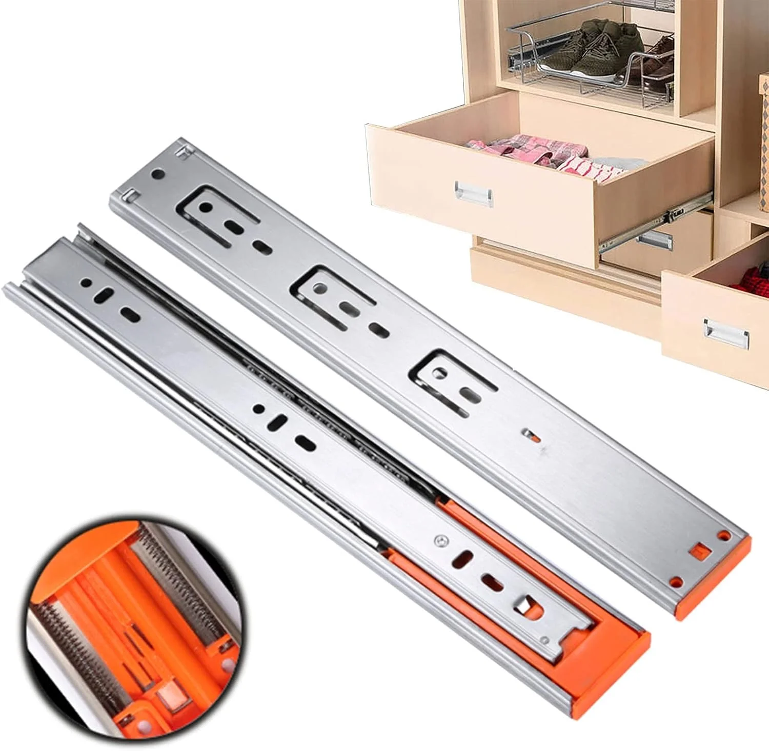 یک جفت ریل کشو با مکانیزم آرام بند، نصب جانبی، بلبرینگ دار، سه تکه، مناسب مبلمان، ریل های بی صدا برای کشو، مناسب کشوهای سنگین، کمد و آشپزخانه، ریل تلسکوپی، رنگی یک جفت ریل کشو با مکانیزم آرام بند، نصب جانبی، بلبرینگ دار، سه تکه، مناسب مبلمان، ریل های بی صدا برای کشو، مناسب کشوهای سنگین، کمد و آشپزخانه، ریل تلسکوپی، رنگی