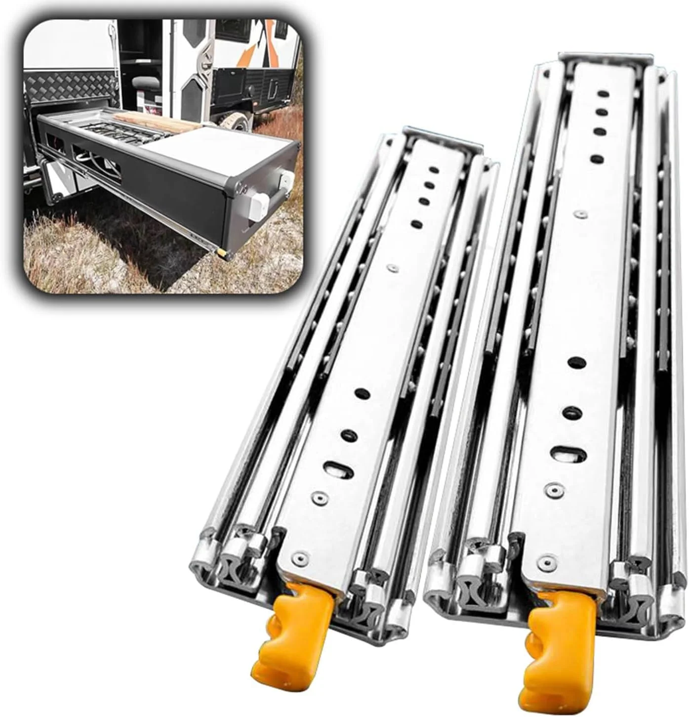 ریل کشو بلبرینگی، ریل و لغزنده کشو فوق سنگین، ریل کشو سه قسمتی با قابلیت باز شدن کامل و قفل، طول های 40 44 48 52 56 60 64 68 72 76 80 اینچ، 1 جفت (60 اینچ (150 سانتی متر)) ریل کشو بلبرینگی، ریل و لغزنده کشو فوق سنگین، ریل کشو سه قسمتی با قابلیت باز شدن کامل و قفل، طول های 40 44 48 52 56 60 64 68 72 76 80 اینچ، 1 جفت (60 اینچ (150 سانتی متر))