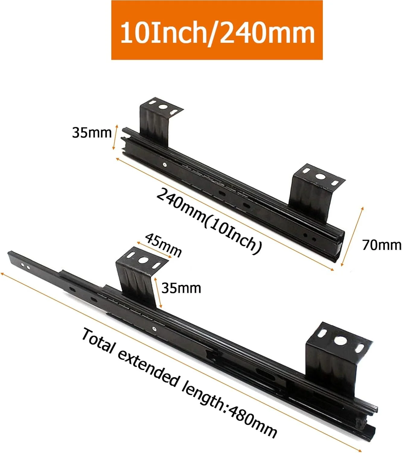 ریل کشویی بلبرینگی سنگین 240mm/10 اینچ و 290mm/14 اینچ تلسکوپی با قابلیت جدا شدن برای سینی کیبورد زیر میز