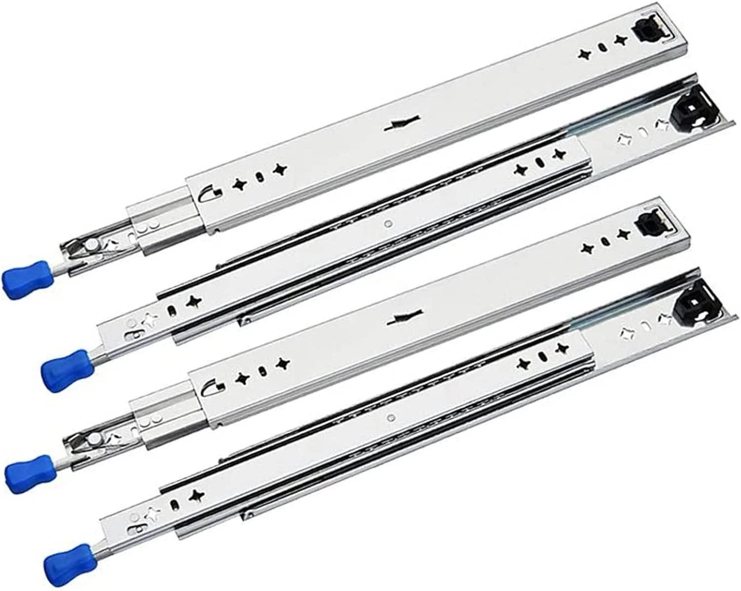 4 عدد ریل کشویی بلبرینگی سنگین با قفل، بازشوندگی کامل در طول های 10، 16، 20، 24، 30، 36، 40، 44، 56 و 60 اینچ، رنگی