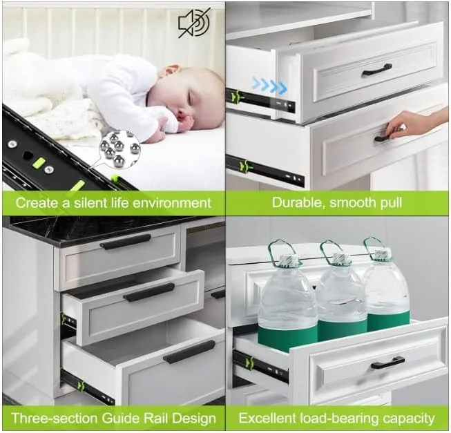 BA1NE Drawer Slides, Soft Close, Full Extension, 3-Fold Ball Bearing, Stainless Steel, 2-Piece Set (14 ") BA1NE Drawer Slides, Soft Close, Full Extension, 3-Fold Ball Bearing, Stainless Steel, 2-Piece Set (14 ")