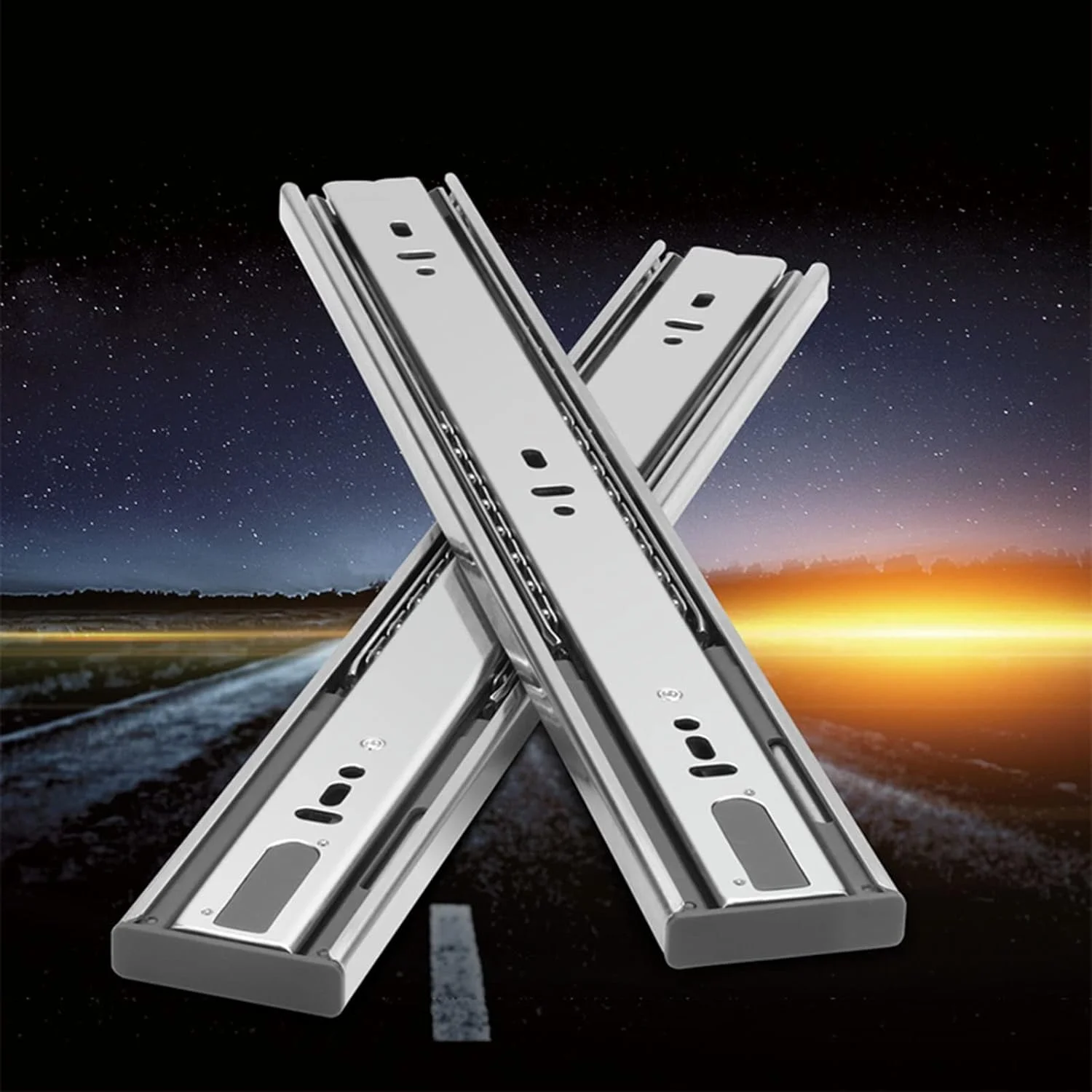 ریل کشو بلبرینگ دار با مکانیزم آرام بند، ریل های سخت افزاری کابینت، 3 تکه با قابلیت باز شدن کامل، 1 جفت، نصب جانبی، رنگی