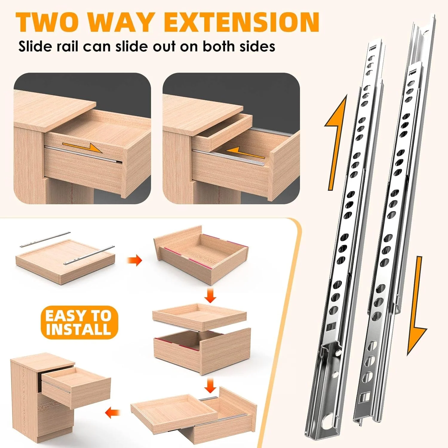 4 عدد ریل کشو بلبرینگی 45 سانتی متری - ریل کشویی دو طرفه، ریل کشو فلزی نازک برای کابینت آشپزخانه، کمد، مبلمان DIY - حرکت روان با باز شدن کامل، نصب آسان 4 عدد ریل کشو بلبرینگی 45 سانتی متری - ریل کشویی دو طرفه، ریل کشو فلزی نازک برای کابینت آشپزخانه، کمد، مبلمان DIY - حرکت روان با باز شدن کامل، نصب آسان